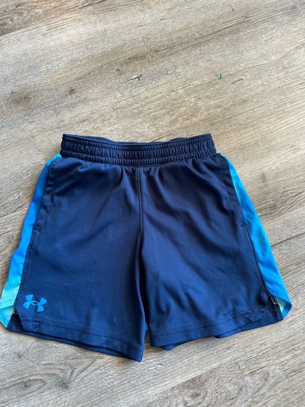 Under Armour Navy Blue Athletic Shorts with Aqua Side Panels